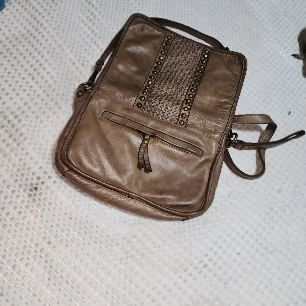 GENUINE LEATHER MADE IN ITALY WOVEN CROSSBODY BAG
